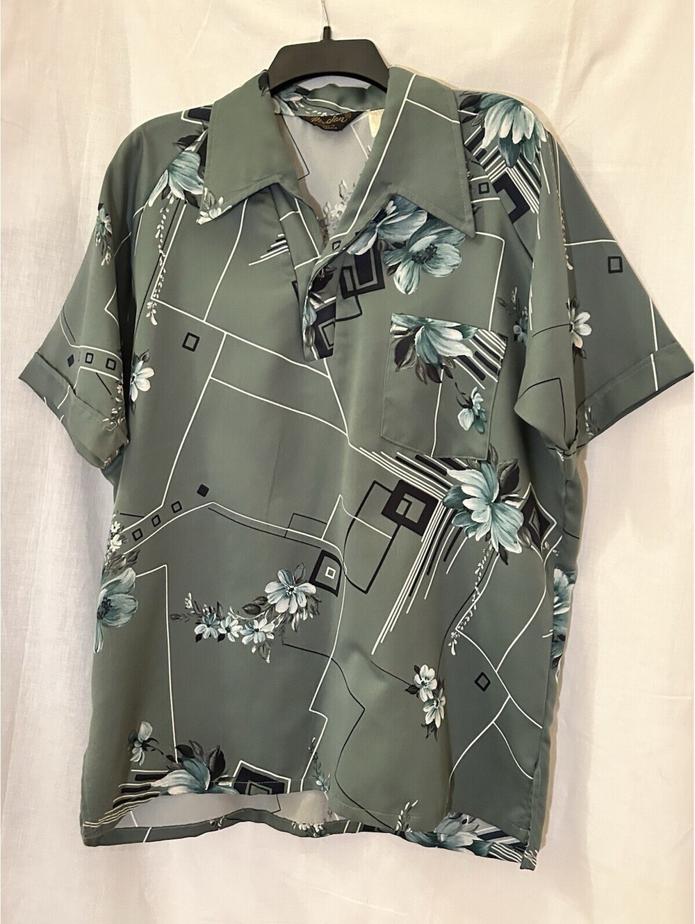 VTG 70s Mr Jan Hawaiian Tiki Abstract Floral Disco Collar Short Sleeve Shirt XL